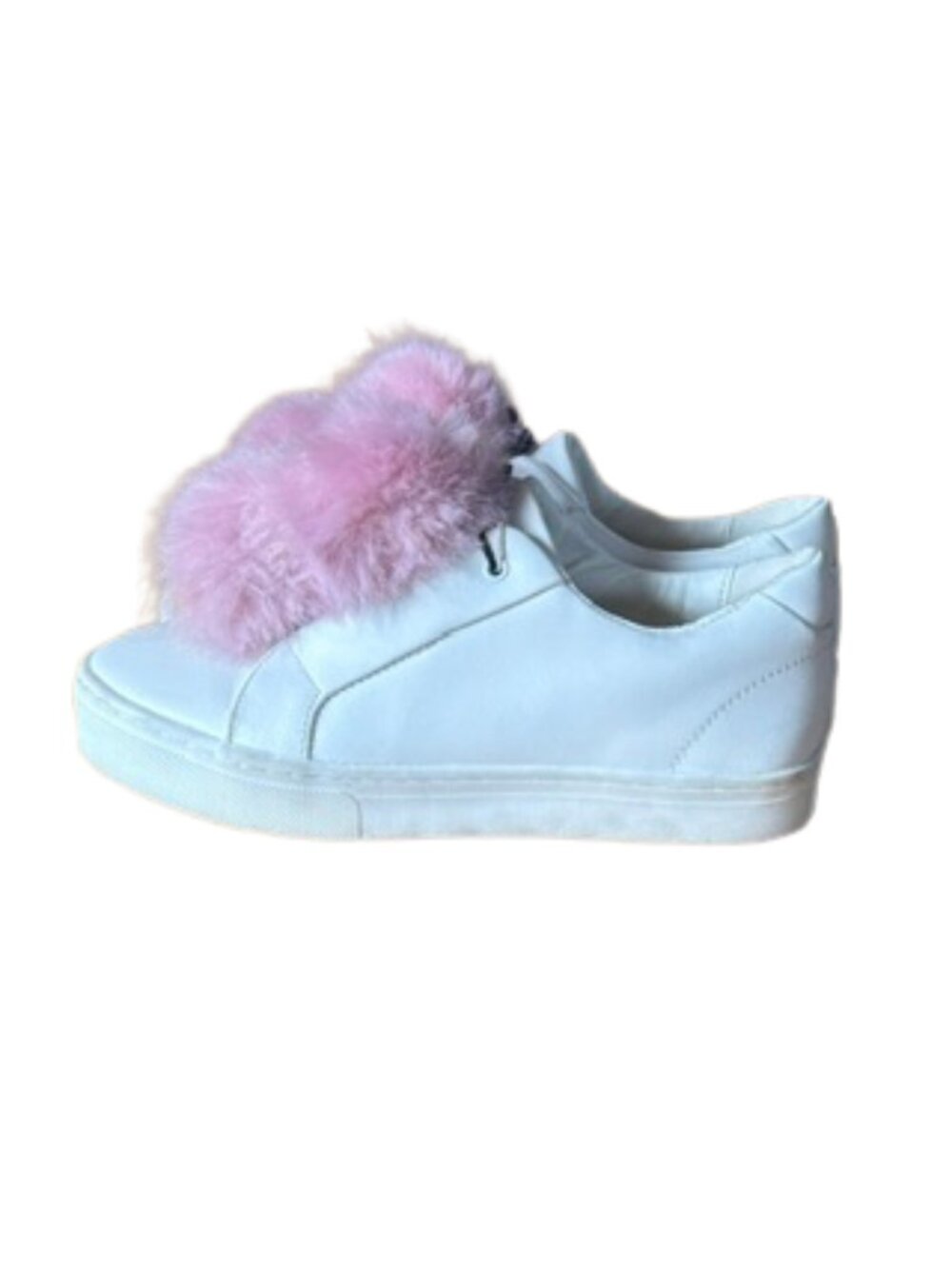 Sam Edelman, Genuine White Leather + Pink Faux Fur-Trimmed  Slip-On Sneakers
